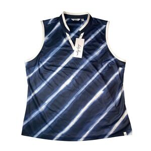 Lady Hagen Women XXL Blue White Tie Dye Stripe Sleeveless Golf Polo Shirt NWT